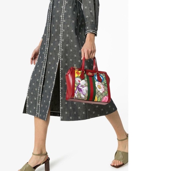 GUCCI GG Supreme Monogram Flora Web Small Ophidia Tote Bag Red - Picture 16 of 17
